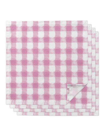 4PCS Pastoral Pink Watercolor Grid Square Table Napkin